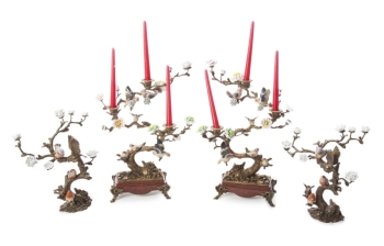 BRONZE MOUNTED PORCELAIN CANDELABRA