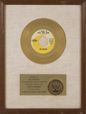 RINGO STARR RIAA WHITE MATTE AWARD SIGNED BY GEORGE HARRISON