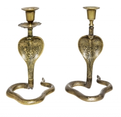 PAIR OF BRASS COBRA CANDLESTICKS