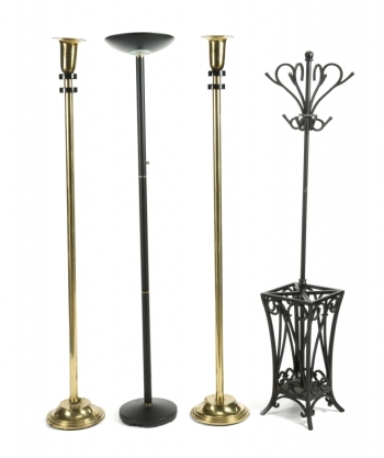 JOAN COLLINS THREE GOLD AND BLACK TORCHIERE FLOOR LAMPS