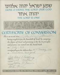 MARILYN MONROE SIGNED CONVERSION TO JUDAISM CERTIFICATE