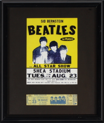 BEATLES ADVERTISEMENT AND UNSUED TICKET