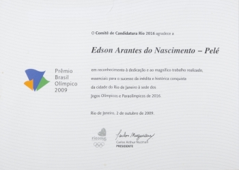 PELÉ 2009 OLYMPIC CANDIDACY CERTIFICATE