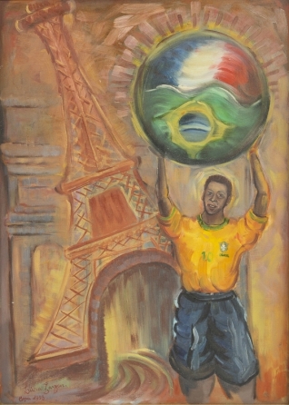 PELÉ 1998 WORLD CUP EIFFEL TOWER PORTRAIT PAINTING