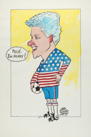 PELÉ 1993 BILL CLINTON FOOTBALL CARICATURES