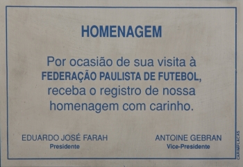 PELÉ PAULISTA FOOTBALL FEDERATION TRIBUTE PLAQUE