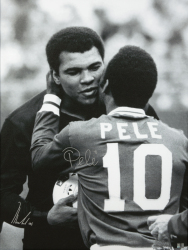 PELÉ AND MUHAMMAD ALI SIGNED CANVAS FROM LAST GAME