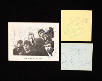 ROLLING STONES SIGNED CUT SHEETS AND PHOTOGRAPH