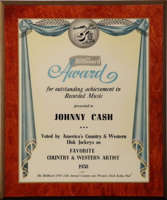 JOHNNY CASH BILLBOARD AWARD PLAQUE