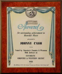 JOHNNY CASH BILLBOARD AWARD PLAQUE