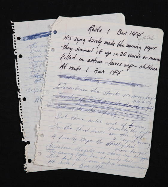 JOHNNY CASH HANDWRITTEN "ROUTE 1, BOX 144" LYRICS