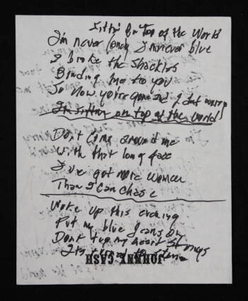 JOHNNY CASH HANDWRITTEN "SITTIN' ON TOP OF THE WORLD" LYRICS