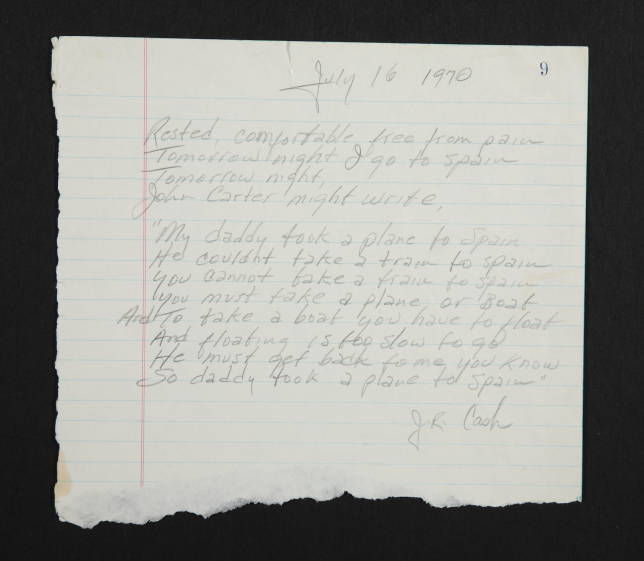 JOHNNY CASH HANDWRITTEN POEM