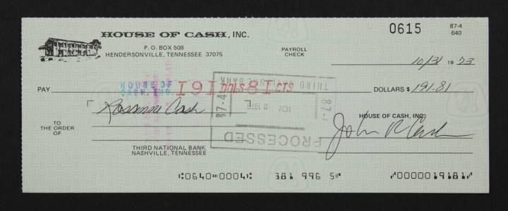 JOHNNY CASH SIGNED CHECK