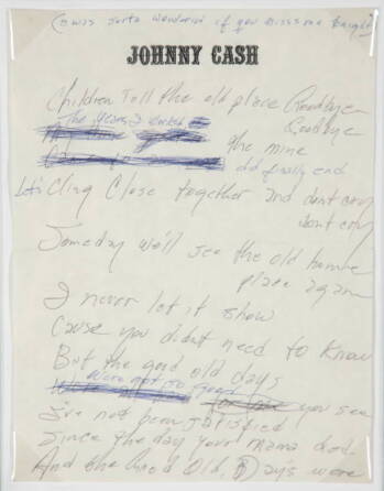 JOHNNY CASH HANDWRITTEN WORKING LYRICS