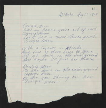 JOHNNY CASH HANDWRITTEN "GEORGIA MOON" LYRICS