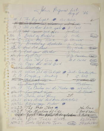 JOHNNY CASH HANDWRITTEN SONG LIST