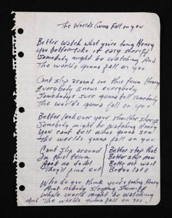 JOHNNY CASH HANDWRITTEN "THE WORLD'S GONNA FALL ON YOU" LYRICS