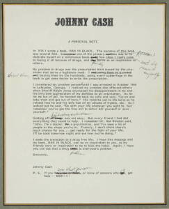 JOHNNY CASH "MAN IN BLACK" DRAFT LETTER
