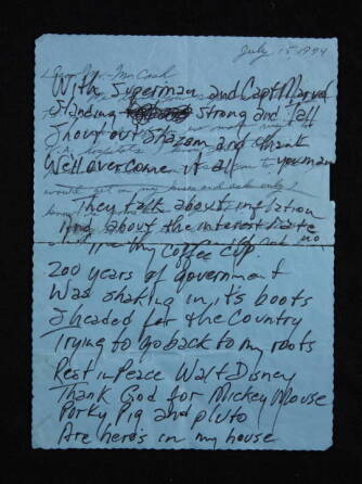 JOHNNY CASH HANDWRITTEN WORKING LYRICS