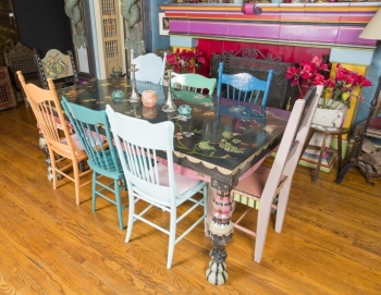 ZAPPA HANDPAINTED DINING TABLE AND EIGHT CHAIRS