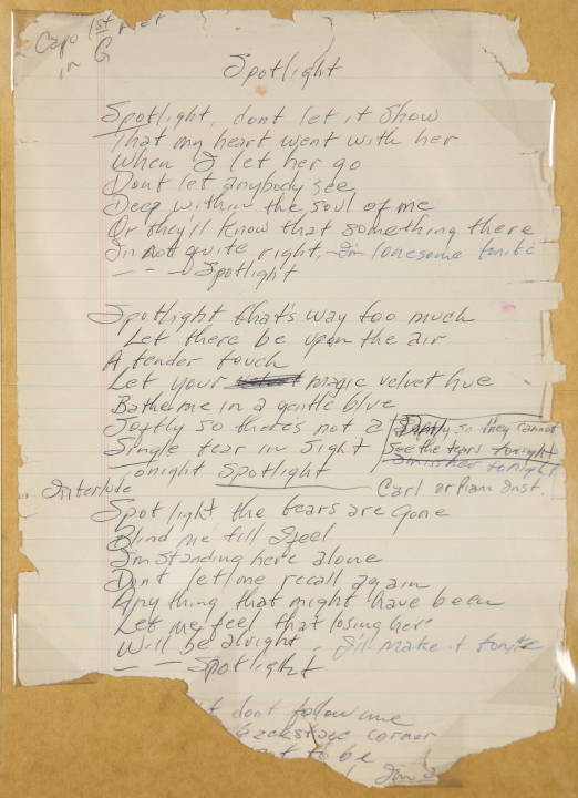 JOHNNY CASH HANDWRITTEN "SPOTLIGHT" LYRICS