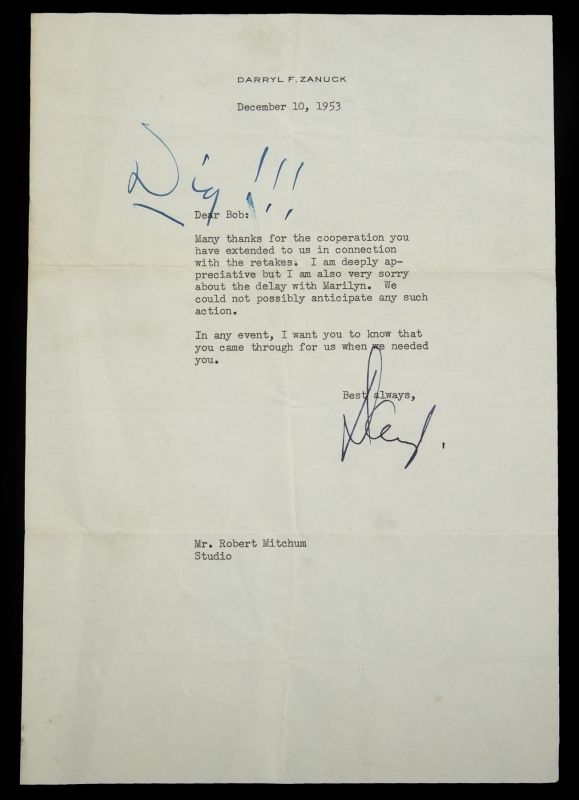 MARILYN MONROE NOTE FROM ROBERT MITCHUM