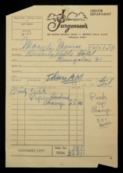 MARILYN MONROE CHAMPAGNE RECEIPT