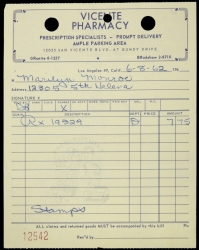 MARILYN MONROE PHARMACY RECEIPT