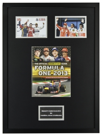 HAMILTON, ALONSO AND RÄIKKÖNEN SIGNED 2013 F1 BBC SPORT GUIDE DISPLAY