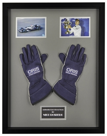 NICO ROSBERG F1 RACE WORN GLOVES DISPLAY