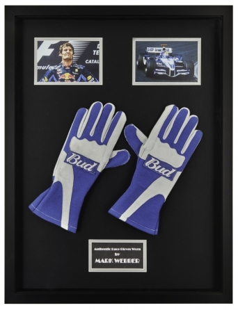 MARK WEBBER F1 RACE WORN GLOVES DISPLAY