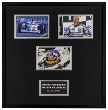 JACQUES VILLENEUVE SIGNED PHOTOGRAPHS DISPLAY