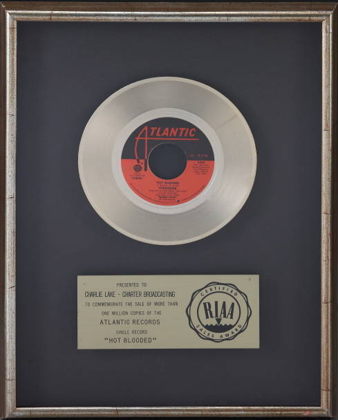 FOREIGNER "GOLD" RECORD AWARD FOR "HOT BLOODED"