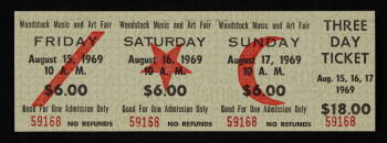 ORIGINAL WOODSTOCK UNUSED THREE DAY TICKET