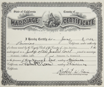 JUDY GARLAND AND SID LUFT MARRIAGE LICENSE