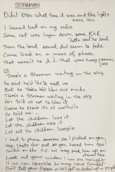 DAVID BOWIE HANDWRITTEN WORKING STARMAN LYRICS