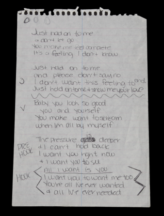 BRITNEY SPEARS HANDWRITTEN LYRICS