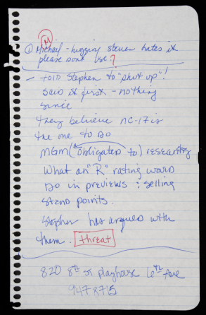 MADONNA HANDWRITTEN LIST OF IDEAS