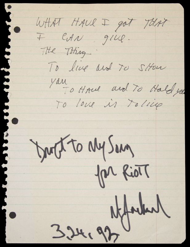 MICHAEL JACKSON HAND-WRITTEN LYRICS