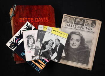 BETTE DAVIS SIGNED BLACK AND WHITE PHOTOGRAPH AND SCRAPBOOK