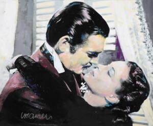 CLARK GABLE AND VIVIEN LEIGH ORIGINAL PAINTING BY SIDNEY MAURER (AMERICAN, B. 1926)