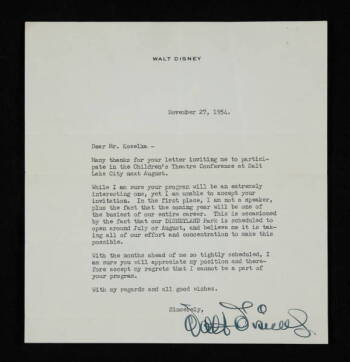 WALT DISNEY SIGNED LETTER