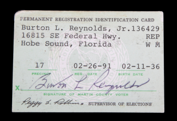 BURT REYNOLDS SIGNED ID CARD