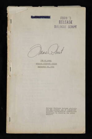 MAE WEST SIGNED SCRIPT FROM "I'M NO ANGEL"