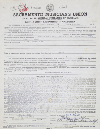 JANIS JOPLIN BIG BROTHER & THE HOLDING COMPANY TRIP ROOM PERFORMANCE CONTRACT •