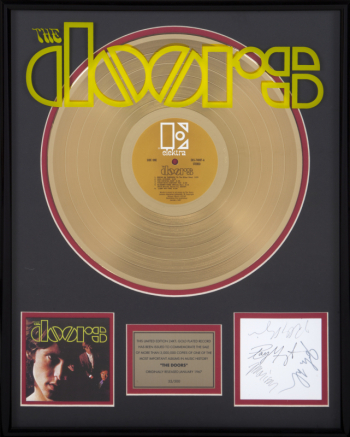 THE DOORS BAND SIGNED LIMITED EDITION RECORD AWARD •