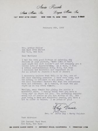 MARILYN MONROE RECEIVED LETTER FROM DORIS DAY'S SECRETARY