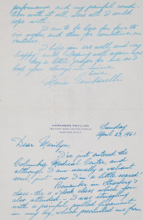 MARILYN MONROE RECEIVED LETTER FROM BALLERINA