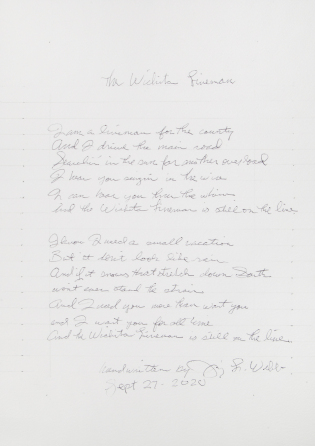 JIMMY WEBB HANDWRITTEN LYRICS TO THE SONG "THE WICHITA LINEMAN" AS RECORDED BY GLEN CAMPBELL